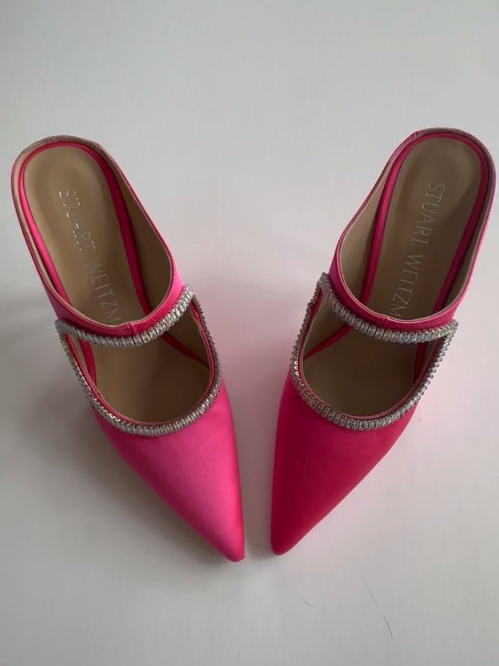 Stuart Weitzman Pink Satin Crystal Heels, Size 7 Luxury Designer Pumps Mules - Picture 11 of 12